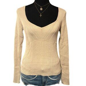 beige fitted long sleeve top